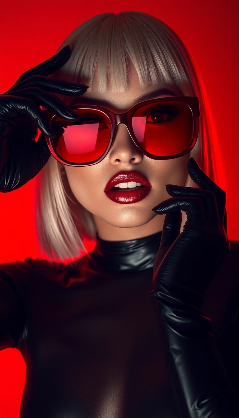 iPhone Y2K Woman Fashion Model in Black and Red Captivating Background